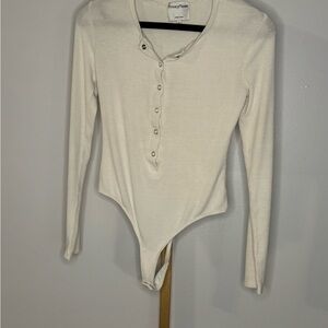 White Ribbed Long Sleeve Bodysuit